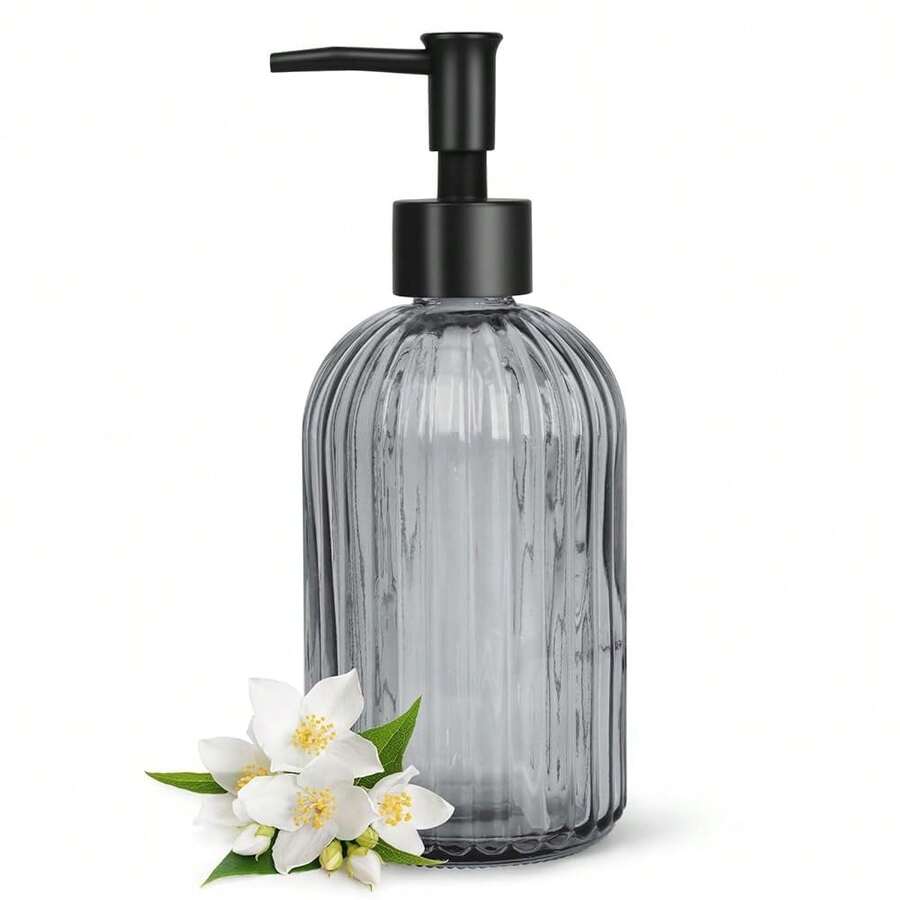 Topsky Glass Soap Dispenser With Plastic Pump, 400ml Liquid Hand Soap Dispenser, Rustproof Pump For Kitchen & Bathroom, Great For Lotions, Essential Oil, Liquid Soaps,Gray - 條紋灰 - 查看 1