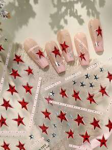 1 Pc 5D Embossed Red And Silver Five-Pointed Star Nail Polish Sticker DIY Self-Adhesive Slider Nail Sticker Nails - Red - View 3