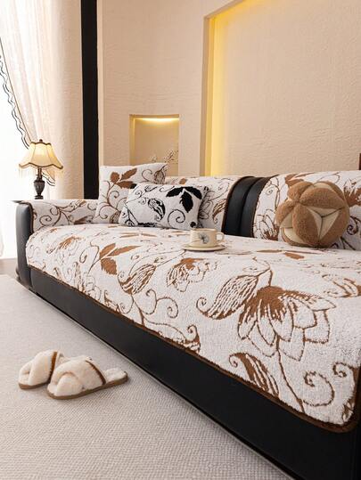 1 件装波西米亚风花卉提花沙发靠垫 – 宠物友好型绒面材质，厚实柔软，可机洗，四季皆宜，适用于 1/2/3/4 座组合沙发，波西米亚风装饰，适用于客厅、卧室、办公室