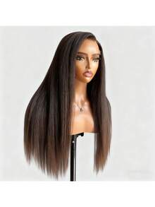36-Inch Natural Black Kinky Straight Wig - 180% Density, Deep Lace Front,Versatile Style, 1pc Straight Lace Front Wig 13*4 Lace Luxurious Straight Lace Front Wig Hair, Soft Pre-Plucked Kinky Body Wave, Natural Look - SNatural - View 5