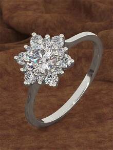 1pc Fashion Cubic Zirconia Ring, Women's Style, Suitable For Wedding, Engagement, Anniversary, Party, Valentine's Day And Other Occasions - Silver - View 13