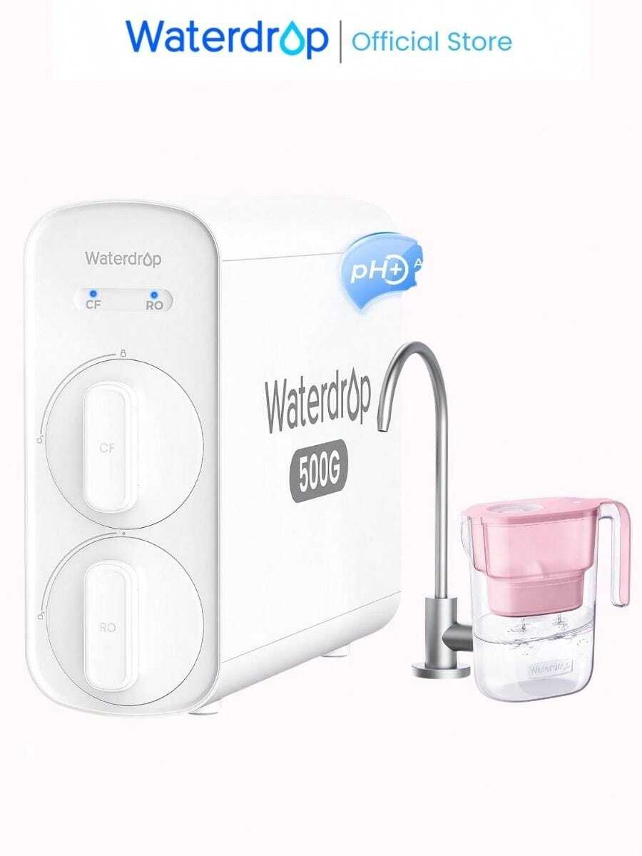 Filtro de agua de ósmosis inversa Waterdrop G5P500A con mineral alcalino pH+, certificado NSF/ANSI 58 y 372, sistema de 7 etapas, sistema de filtración de agua de 500G RO, 2:1 puro a drenaje, reduce TDS, regalo del Día de San Valentín, compra ahora y recibe GRATIS una jarra de filtro de agua - Blanco alcalino - Ver 1