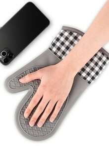 1pc Heat Resistant Silicone Oven Mitt, Suitable For Microwave, Baking, Kitchen, Home Use - Multicolor - View 9