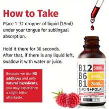 2Pcs Vitamin B12 And B6 Liquid Dropss, B12 Sublingual Vitamin B Complex - B 12 Vitamin 5000mcg - B12 Methylcobalamin With 27, 200 Mcg, Raspberry Flavor, 2.03oz - 2pcs - 查看 3