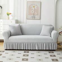 Fundas para sofá 1 pieza gris funda elástica para sofá con volantes protección duradera para sofás práctico accesorio para muebles del hogar 04 - Gris - Ver 5