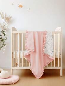 1pc Soft Cotton Floral Baby Blanket With Ruffled Edges, Cozy Infant Nursery Blanket - Nhiều màu - Xem 3