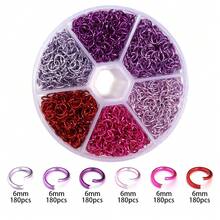 1盒彩色铝环，6毫米同色开口环，铝制钥匙扣/手链/项链连接配件，DIY珠宝制作材料