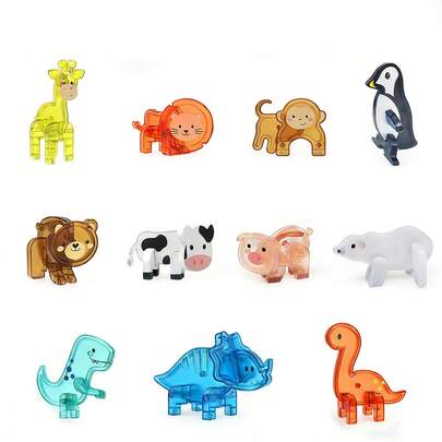 Colorful Window Magnetic Tiles Toy Accessories, Small Animal Dinosaur Zoo Puzzle, Children's Educational Magnetic Building Blocks, Creative Construction Toy, Suitable For New Year, Birthday, Holiday Gifts