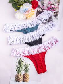 3-Piece Men's Thong, Glossy And Sexy Silky Thong Underwear, Lace Stitching, Suitable For Daily Use In All Seasons And Special Periods - 混合色 - 查看 2
