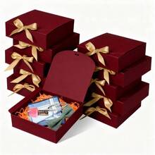 10pack Gift Es Wit Li 6.5''x6.5''x2'' Red Gift Es  Presen Pr Es Wit Ribbon  Birtday Wedding Party Cocte Dy - 紅色 - 查看 1