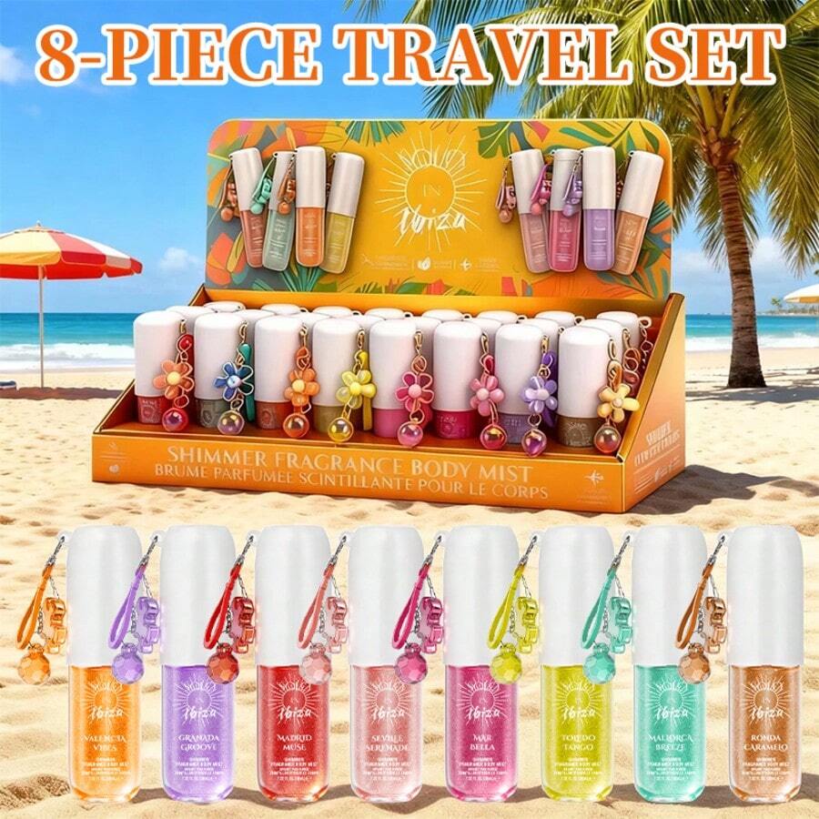 Wish SOLO EN IBIZA 8-Piece Shimmering Body & Hair Mist Set (1.02 Fl Oz/30 Ml Each) - 8 Travel-Size Scents, Sparkling & Long-Lasting For Gifting - 8PC TRAVEL PERFUME SET-SHIMMER - 查看 1