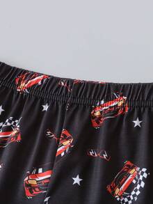 2件套幼儿男童时尚赛车印花圆领短袖短裤睡衣套装，舒适休闲家居服，春夏款 - 黑色 - 查看 6