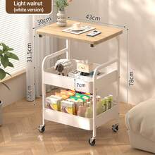 3 Tier Metal Rolling Cart With Wooden Tabletop, Metal Rolling Kitchen Island Cart, Utility Cart Vegetable Storage Rack With Lockable Wheels For Kitchen, Office, Living Room, Bedroom - 白色 - 查看 2