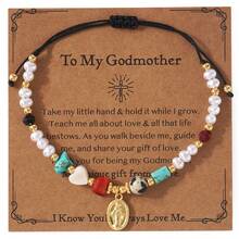 1pc Women's Bracelet With Faux Pearl, Colorful Beads, And Virgin Mary Pendant, Minimalist Luxurious Design - Multicolor - View 8