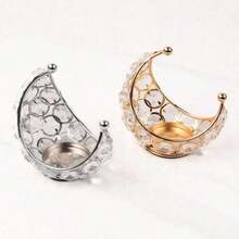 Metal Crystal Moon Candle Holder, Home Decor Metal Moon Candle Holder, Home Accents Holiday Party Wedding Decoration