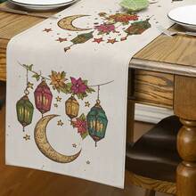1 PIEZA Tapete de mesa Ramadán Mubarak - Fondo blanco con patrón de luna y estrella doradas, mantel rectangular de poliéster, adecuado para cenas de Iftar, decoración de cocina y comedor, hecho de poliéster, fácil de limpiar. - Multicolor - Ver 4