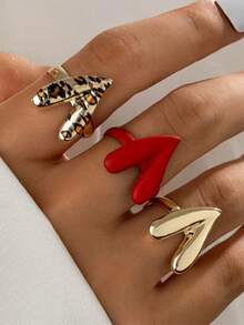 A Stylish And Simple Alloy Heart-Shaped Leopard Print Spray Ring For Women, Perfect For Daily Commuting, Dating, And Parties. - 1 - View 7