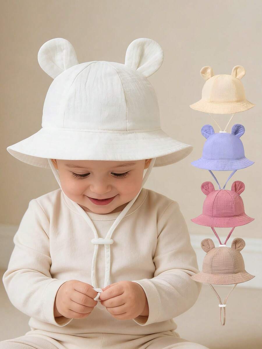 1顶男女通用泰迪熊耳朵设计网眼渔夫帽 - 透气防晒可爱夏季户外帽 - 1PC - 查看 1