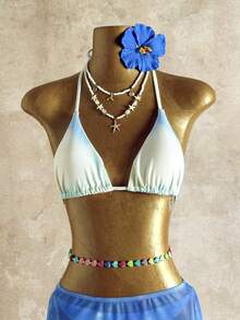 Bonvoyette 女士三件套渐变印花挂脖比基尼+扎染印花罩衫沙滩度假两件套泳装 - 彩色 - 查看 7