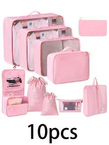 10件套旅行收纳包，大容量旅行包，抗氧化涤纶材质，包含化妆包、沙滩包、手提袋、旅行收纳袋、冬季旅行包、行李套装、化妆包、手提袋、旅行配件、旅行必备品、旅行好物、理想的衣物收纳整理容器、车载必备品、返校用品、母亲节礼物、女友礼物、教师节礼物、伴娘礼物、浴室装饰、化妆品收纳、浴室配件 - 彩色 - 查看 11