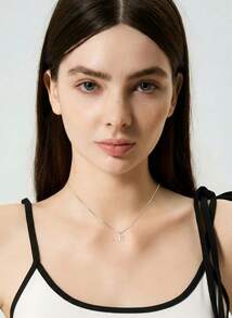 Hatastic 1pc Women's Small Letter A-Z Initial Necklace Stainless Steel Alphabet Necklace Gift Gifts - Silver - View 6