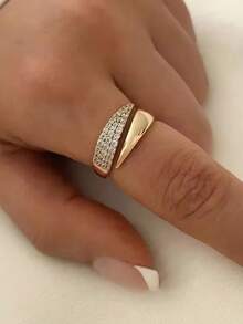 1pc Minimalist Rhinestone Adjustable Open Ring, Elegant Daily Wear