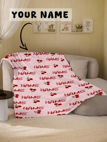 1pc Customizable Text Family Blanket, Cherry Pattern, Memorial Blanket. Suitable As A Gift For Girls, Boys, Adults, Valentine's Day, Lightweight, Baby Blanket, Applicable For Home Sofa, Bed, Car, Bedroom, Living Room - Multicolor - View 14