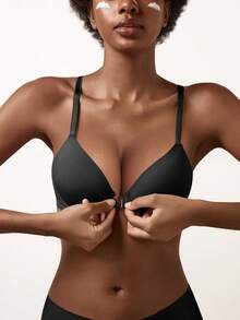 Women's Lace Backless Bra - Front Closure Design, Floral Lace Decor At Back, Comfortable Support, Easy On/Off, Fashionable Backless - Black - View 3