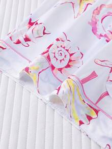 2件套白色底贝壳、海星、牡蛎、蝴蝶结印花夏季元素女士睡衣套装，舒适短袖翻领纽扣衬衫和宽松弹力短裤，时尚百搭，适合户外、室内、四季穿着。 - 白色 - 查看 8