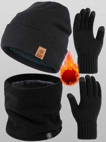3pcs Set One Size Multicolor Knitted Beanie Hat Thermal Lined Neck Mask Touch Screen Gloves Polyester Windproof Warm Breathable Y2K Street Style With Triangle Label For Cycling Skiing Motorcycle Outdoor Autumn Winter - Multicolor - View 9