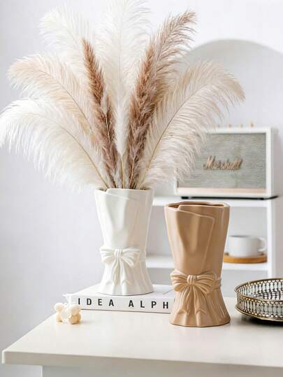 1 قطعة إناء بلاستيكي شبيه بالسيراميك ذو سطح نسيجي بطراز بوهيمي ريفي، ديكور منزلي كقطعة مركزية لهدايا الزفاف وأعياد الأسرة، ديكور طاولة بسيط وحيادي