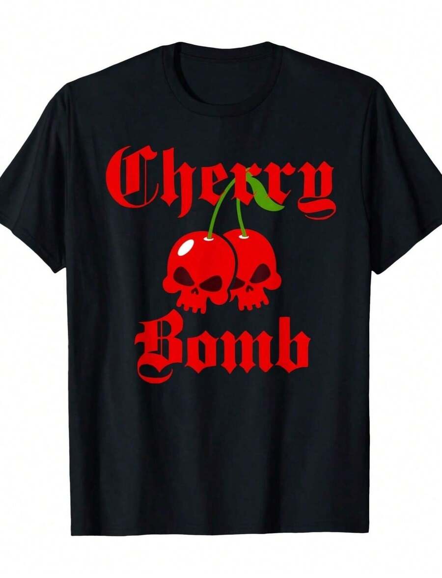 Old English Cherry Bomb Skulls T-Shirt - Black - View 1