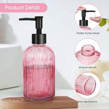 Topsky Stripe Glass Soap Dispenser With Black Plastic Pump, 400ml Liquid Hand Soap Dispenser, Rustproof Pump For Kitchen & Bathroom, Great For Lotions, Essential Oil, Liquid Soaps-Pink - Pink - View 6