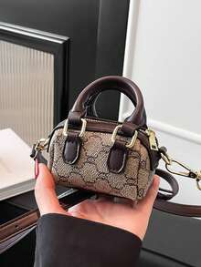 Bolso de hombro con estampado geométrico mini para mujer - Café - Ver 7