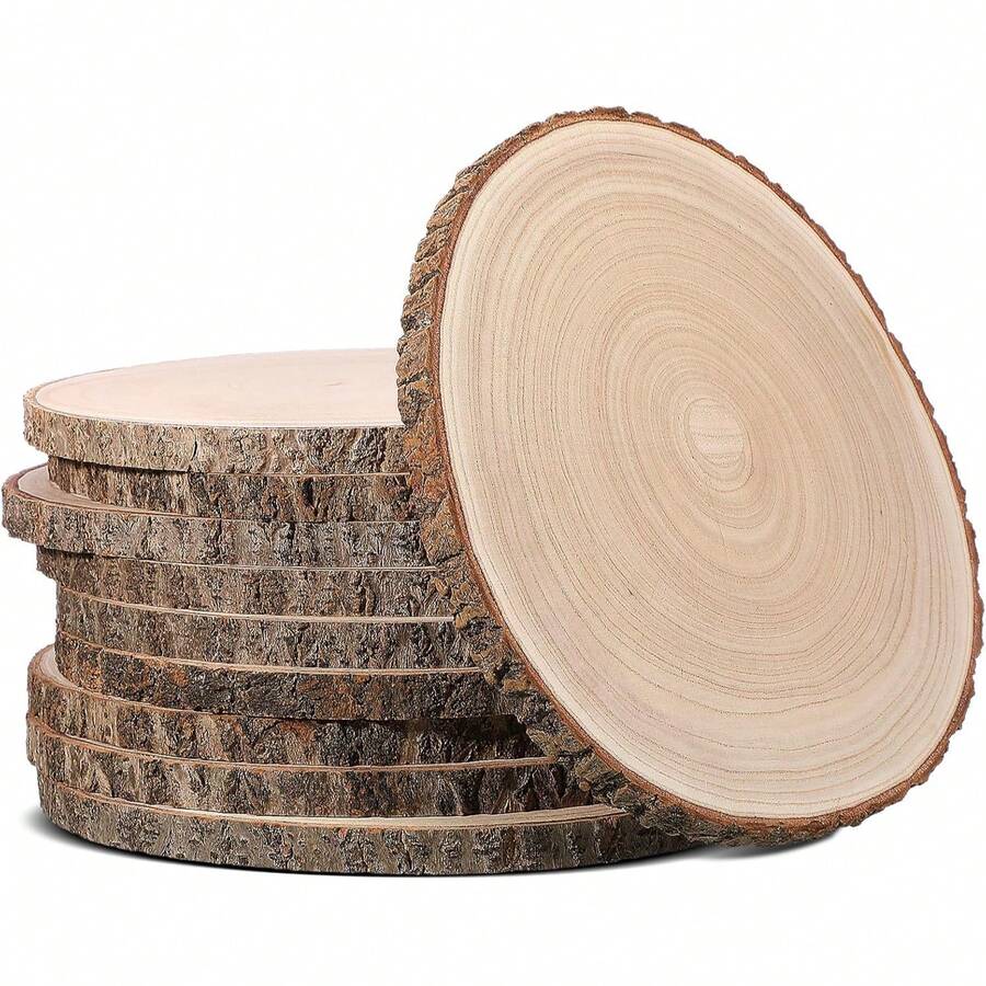 1/2/10pcs Natural Paulownia Wood Slices, Large Round Wood Slabs With Bark, Rustic Wedding Centerpieces, Cake Stand, Table Chargers, Unfinished Wood Circles For DIY Crafts & Christmas Decor - A - 查看 1