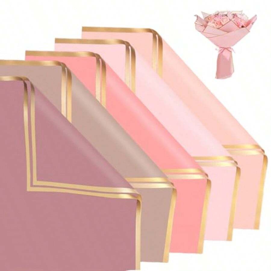 25 Sheets Flower Wrapping Paper Pink Waterproof Bouquet Wrapping Paper For Bouquets Birthday DIY Crafts Gift Wrapping Valentine's Day 5 Color Pink Series - 5 Màu - Xem 1