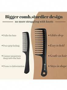 HYOUJIN Peine de dientes anchos, peine de corte, peine de cola largo, pelo mojado largo, pelo alisado, ideal para todo tipo de cabello, especialmente rizado y resistente al calor, C Wide Tooth Comb - Negro - Ver 6