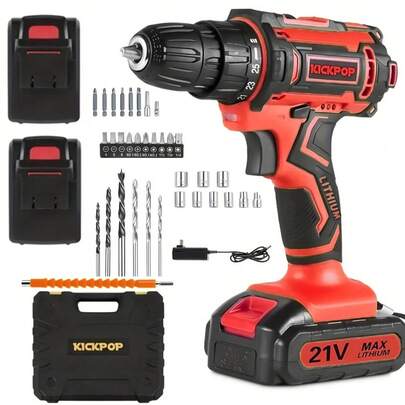 Juego de taladro con batería de litio de 21V que incluye 2 baterías, luz LED, diseño ligero, control de velocidad y par, ideal para reparaciones del hogar, set multifuncional de herramientas eléctricas