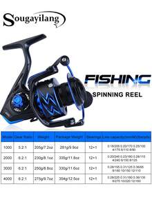 SOUGAYILANG 1 PC 2000-4000 Series Metal Spinning Reel | Alloy Gears & Streamlined Spindle - Smooth Rotation & Casting, Simple And Easy To Use For Freshwater/Saltwater Fishing (Bass, Pike, Catfish) - Blue - View 3