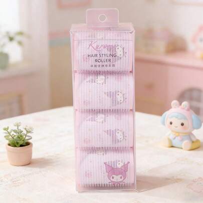 Miniso 三丽鸥库洛米可爱便捷卷发器（4个装，紫色） - 柔软面料，卡通图案细节，易于使用的设计，适合居家造型和快速打造卷发（1个）