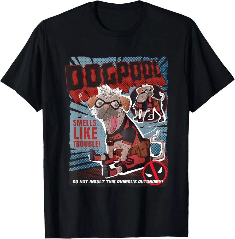 Deadpool & Wolverine Dogpool Doodle Comic Book Cover 100% Cotton T-Shirt Dark Streetwear Casual Sophisticated Tops - 黑色 - 查看 1
