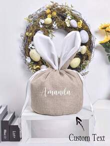Personalized Easter Embroidered Gift Bag, Can Embroider Name, Suitable For Egg Hunting, Personalized Embroidered Tulle Easter Basket, Portable Easter Basket Storage Bucket, Tulle Bucket - Multicolor - View 1