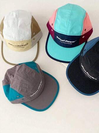 1 pezzo Cappellino unisex di moda da strada, con blocchi di colore e patchwork, visiera piatta, stile hip hop, rapida asciugatura, cappellino da baseball con stampa di lettere, funzionale per attività all'aperto come il ciclismo, leggero e traspirante, cappello protettivo dal sole per l'estate
