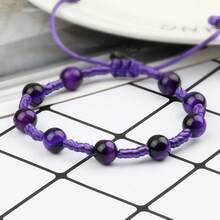 1 pieza Pulsera de cuentas de ojo de tigre púrpura hecha a mano con cuerda trenzada y nudo, pulsera ajustable de encanto para mujer y pareja, regalo de joyería - tigre morado - Ver 6
