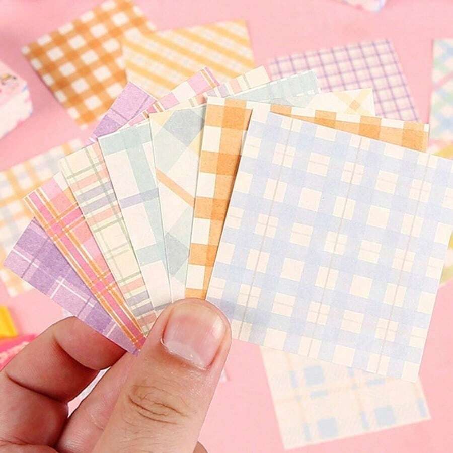 200 Peças Blocos de Anotações Xadrez e Listrados, Papel para Scrapbook Sem Adesivo, Estilo Ins, Sortimento Aleatório