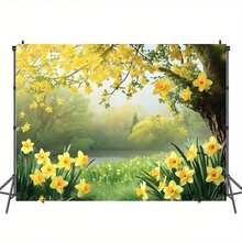 Pancarta de fondo con flores de narciso de primavera, material de poliéster, multiusos, sin necesidad de electricidad, adecuada para bodas, cumpleaños, fiestas de boda, Navidad, Halloween, Pascua, decoración de Acción de Gracias