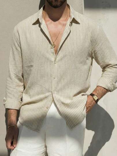 Áo sơ mi dài tay nam phong cách cổ điển LOOKUN, áo sơ mi kẻ sọc chất lượng cao, áo sơ mi dài tay công sở không nhăn cho mùa đông