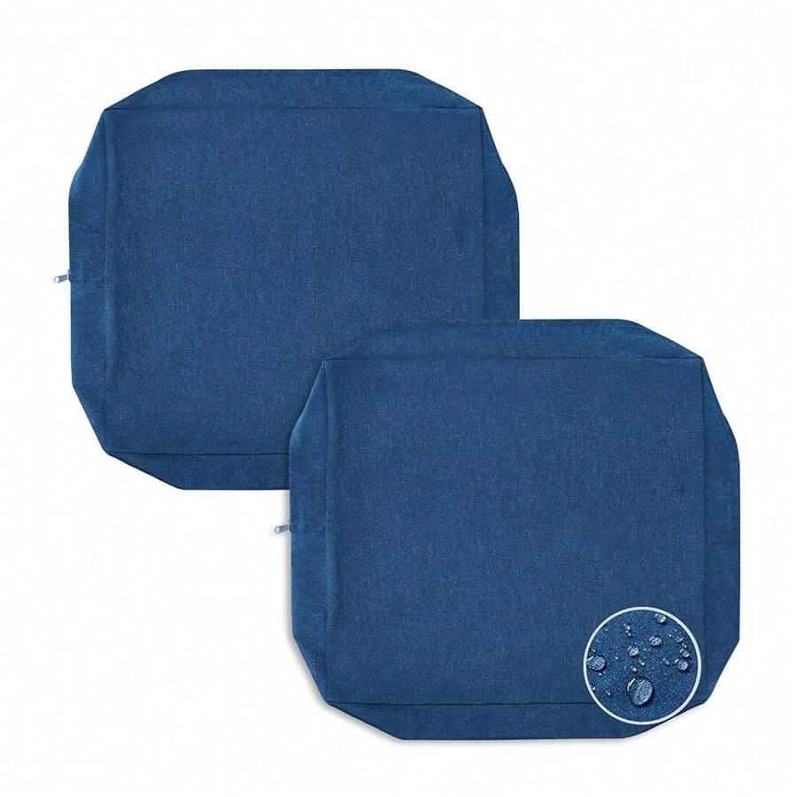 Waterproof Outdoor Cushion Covers Replacement For Patio Furniture Chair Seat Cushion Covers 20x18 Inch For Outdoor Furniture Garden Backyard With Zipper, 2 Pack SLIPCOVERS ONLY, Navy - Navy - 查看 1