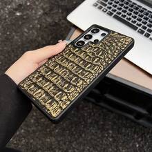 Premium Luxury Business Crocodile Texture PU Leather Phone Case Compatible With Samsung Galaxy S26 Ultra S25 Ultra S24 Ultra S23 Ultra Compatible With IPhone 17 Promax 17 Pro 17 Air - 3D Stereo Texture, Heavy Duty Full Wrap Shockproof Shell - Gold - View 2