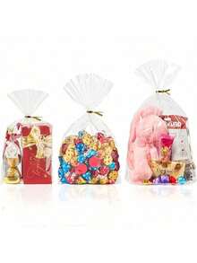 30pcs/Pack Flat Bottom Accordion Style Transparent Gift Bags With Drawstring, Party Favor Bags - Multicolor - View 2